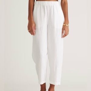 Quince White Cropped Pull-On Linen Pants 100% Line